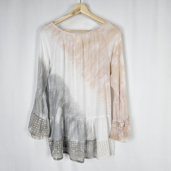 Pink Pineapple Tie-dye, Bell Sleeve Flowy Scoop Neck Top - Picture 2 of 6